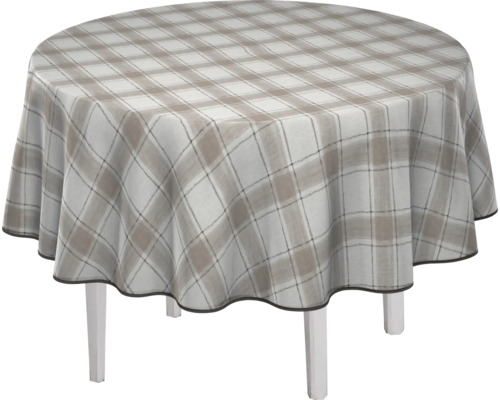 Runder Tisch mit karierter Tischdecke
