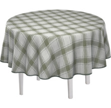 Runder Tisch mit karierter Tischdecke