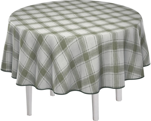 Runder Tisch mit karierter Tischdecke