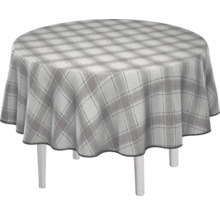 Runder Tisch mit karierter Tischdecke