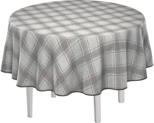 Runder Tisch mit karierter Tischdecke