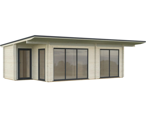 Modernes Gartenhaus mit Flachdach, Fenstern und Tür