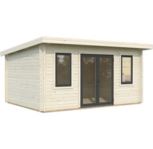 Gartenhaus aus Holz mit Fenstern und Doppeltür