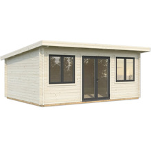 Gartenhaus aus Holz mit Fenstern und Doppeltür