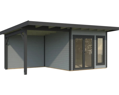 Holzgartenhaus mit überdachtem Bereich und Doppeltür