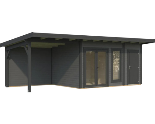 Gartenhaus mit Doppeltür, Einzeltür und überdachtem Bereich