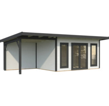 Holzgartenhaus mit Terrasse und Fenstern