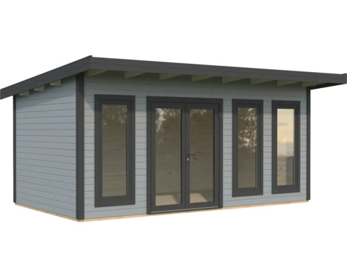 Gartenhaus aus Holz mit Fenstern und Doppeltür