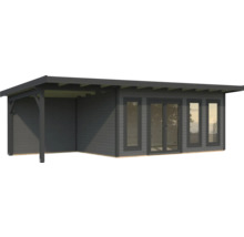 Holzgartenhaus mit Vordach und Fenstern