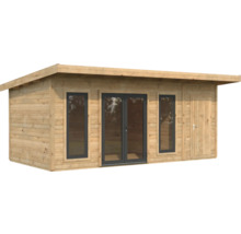 Holzgartenhaus mit Fenstern und Tür