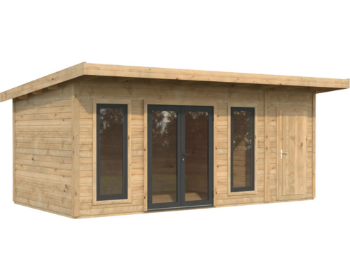 Holzgartenhaus mit Fenstern und Tür