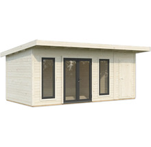 Gartenhaus aus Holz mit Fenstern und Doppeltür