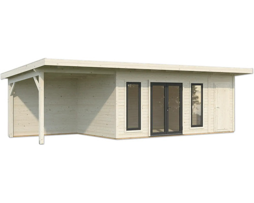 Gartenhaus mit Vordach, Fenstern und Doppeltür