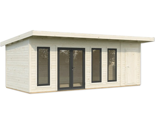 Holzgartenhaus mit Fenstern und Doppeltür