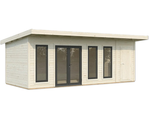 Holzgartenhaus mit Fenstern und Doppeltür