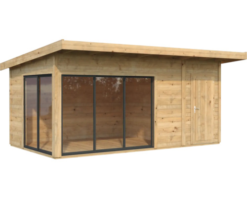 Holzgartenhaus mit Schiebetür und Seitentür