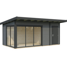 Holzgartenhaus mit Fensterfront und Tür