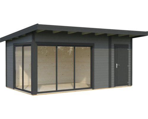 Holzgartenhaus mit Fensterfront und Tür