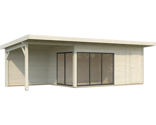 Holzgartenhaus mit Überdachung, Fenster und Tür