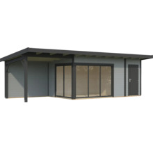 Holzgartenhaus mit Carport und Schiebetür