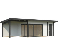 Holzgartenhaus mit Glasfront und Tür