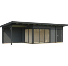 Holzgartenhaus mit Schiebetür und Vordach