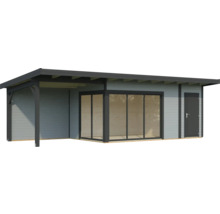 Gartenhaus mit Schiebetüren und Anbau