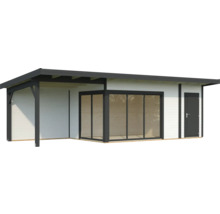 Gartenhaus mit Carport, Veranda und Schiebetüren