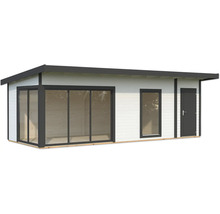 Modernes Gartenhaus aus Holz mit Fenster und Tür