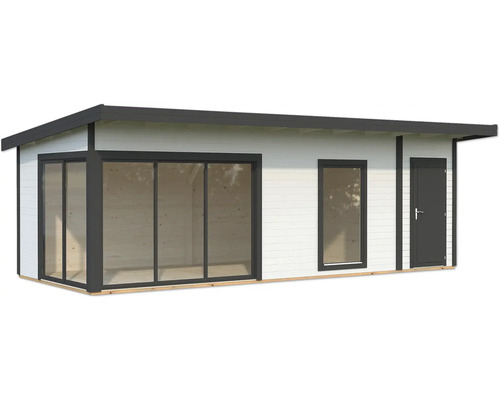 Modernes Gartenhaus aus Holz mit Fenster und Tür