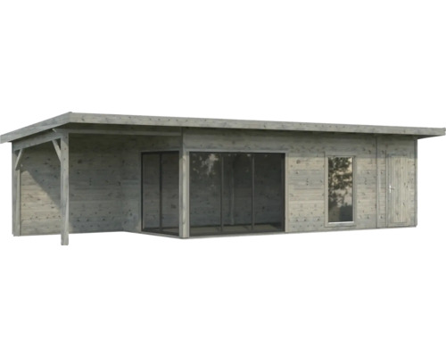 Gartenhaus aus Holz mit Überdachung, Fenster und Tür