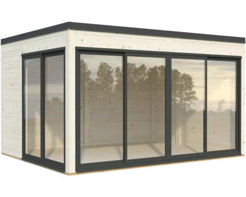 Holzgartenhaus mit Glasschiebetüren