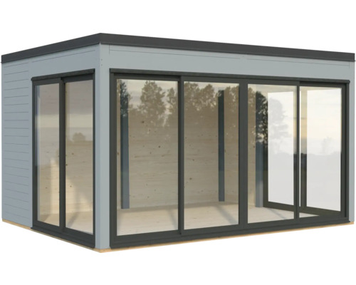 Gartenhaus mit Schiebetüren aus Glas