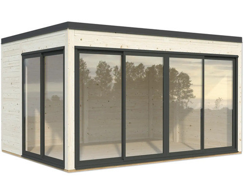 Modernes Gartenhaus mit Schiebetüren aus Glas