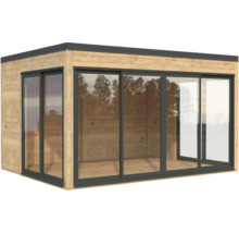 Gartenhaus mit Schiebetüren und Holzverkleidung