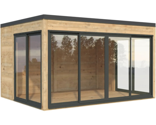 Gartenhaus mit Schiebetüren und Holzverkleidung