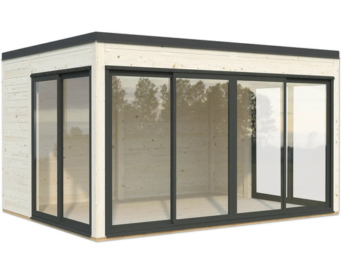 Gartenhaus mit Schiebetüren und Holzverkleidung