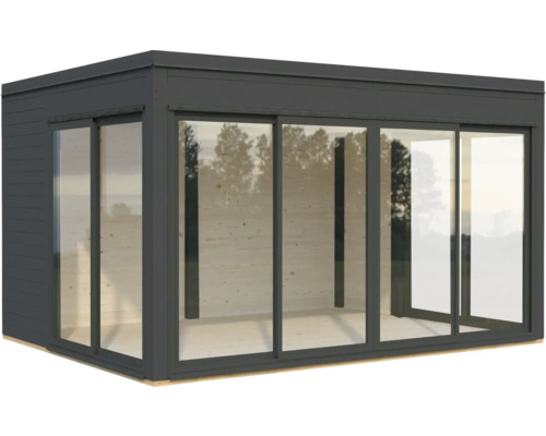 Modernes Gartenhaus mit Schiebetüren und Glasfront