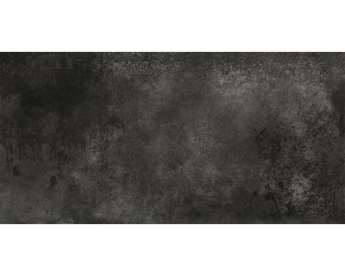 Dunkle Keramikfliese mit gesprenkelter Oberfläche.