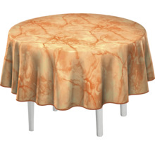 Runder Tisch mit Marmor-Tischdecke und weißen Beinen