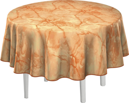 Runder Tisch mit Marmor-Tischdecke und weißen Beinen