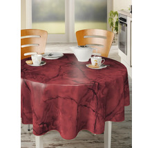 Runder Tisch mit dunkelroter Marmor Tischdecke in einer Küche