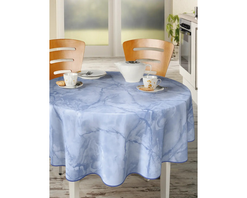 Runde Tischdecke mit Marmormuster auf einem Esstisch