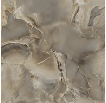 Feinsteinzeugfliese in Onyx-Optik mit Marmorierung und natürlichen Aderungen.