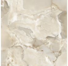 Feinsteinzeugfliese in Onyx-Optik mit polierter Oberfläche und Marmorierung.