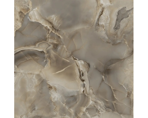 Fliese in Onyx-Optik mit natürlicher Marmorierung und feiner Steinstruktur.