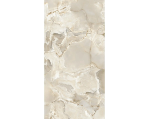 Wandfliese oder Bodenfliese in Marmoroptik, beige und cremefarben gemustert mit natürlicher Aderung.