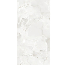 Feinsteinzeugfliese für Wand und Boden in weißer Onyx-Marmoroptik mit feiner Struktur.