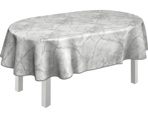 Ovaler Tisch mit Tischdecke im Marmor Design
