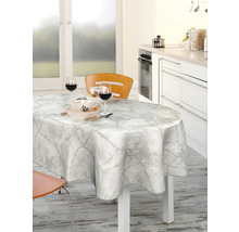 Esstisch mit Marmor Optik Tischdecke in einer hellen Küche